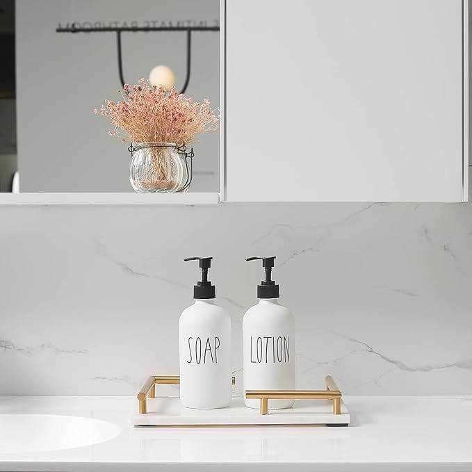 MOMEEMO White Soap Dispenser Bathroom Set, Contains Hand and Lotion Dispenser, Suitable for Bathroom Accessories Decor. (White)