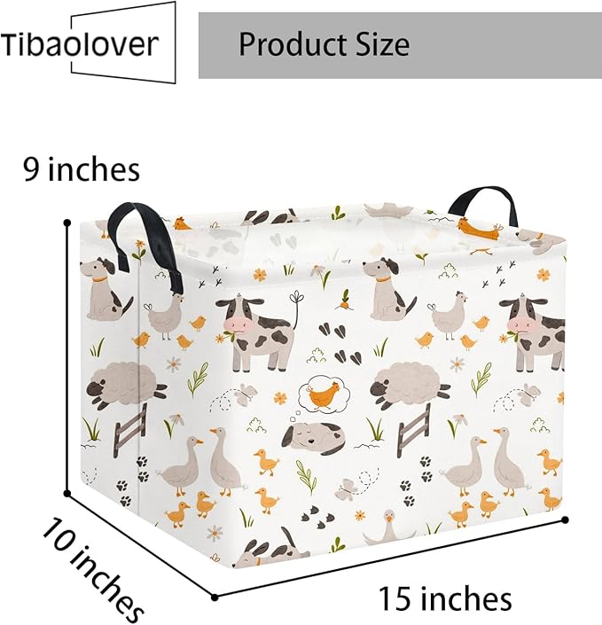 Rectangular Baby Kids Storage Basket Boys for Home Kitchen Girls Cute Toy Storage Bin Organizer Shelf Book Room Decor(Farm)