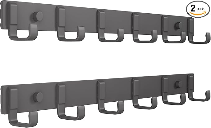 Coat Rack Wall Mount (2 Pack), Heavy Duty Wall Coat Hanger with 6 Coat Hooks for Entryway, Bedroom, Closet, Hanging Hats, Bags, Purses Jacket (Gunmetal)