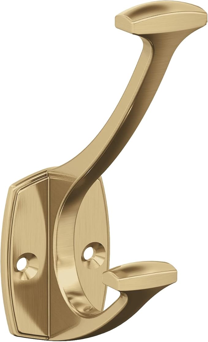 Amerock H37001CZ | Vicinity Double Prong Decorative Wall Hook | Champagne Bronze Hook for Coats, Hats, Backpacks, Bags | Hooks for Bathroom, Bedroom, Closet, Entryway, Laundry Room, Office