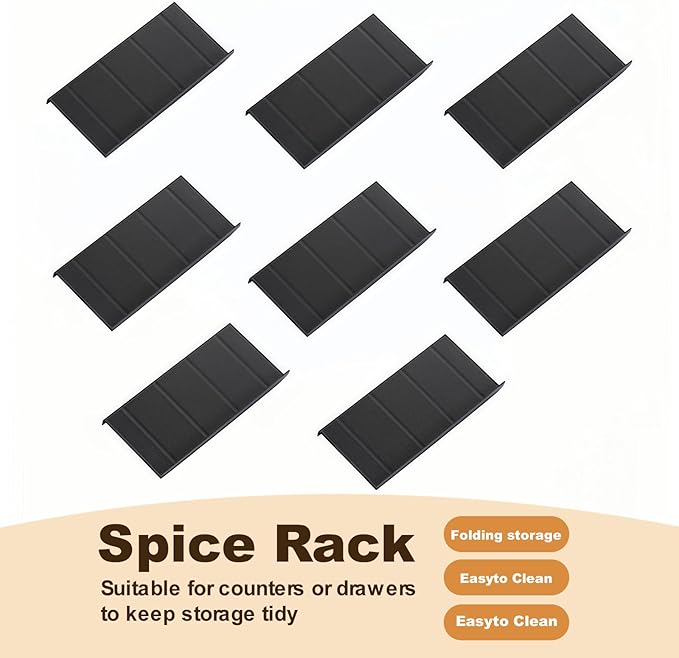 Spice Drawer Organizer, 8 Pack Drawer Seasoning Organizer, Expandable From 9'' to 18'' Kitchen Spice Rack Organizers and Storage for Drawer (Jars not included),Black