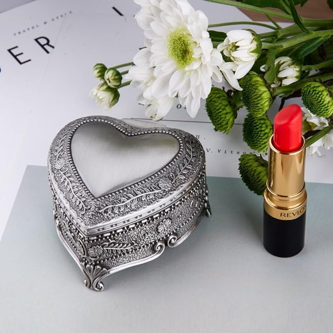 Feyarl Vintage Jewelry Trinket Box Heart Shape Ring Earrings Box Treasure Storage Chest Case Keepsake Organizer for Girl Woman Birthday Wedding