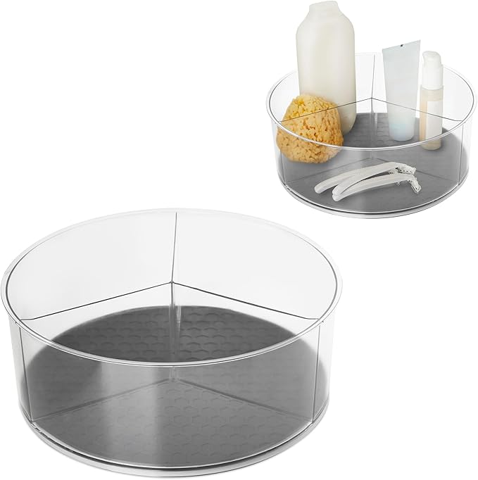 Spectrum Divided Turntable Organizer 11 in Charcoal Gray Lazy Susan Storage Organizer, 3 Divider Rotating Lazy Susan for Cabinet Fridge Pantry Table Countertop Under Sink Bath Kitchen Organization
