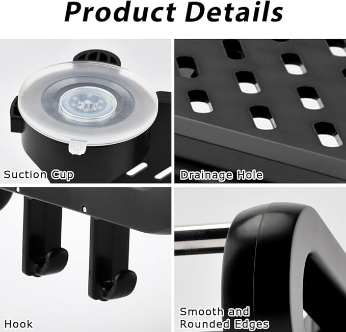 Strong Suction Cup Shower Caddy, Shower Shelf for Home Storage, No-Drilling Removable Bath Organizer Suction Powerful Heavy Duty, Wall Mounted Easy Install, With Shampoo Brush