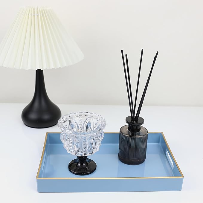 Spsyrine Blue Bathroom Vanity Tray with Handles for Dresser Tops, Countertop, Perfume Decorative Tray, 11.8â * 7.87â *1.37â