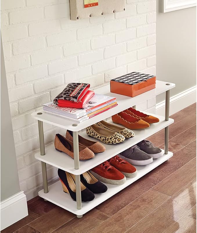 ClosetMaid 3-Tier Shelf Organizer Unit for Shoes, Accessories, Hats, Purses, Bags, in Entryway or Closet, Wood Shelves with Metal Frame, White