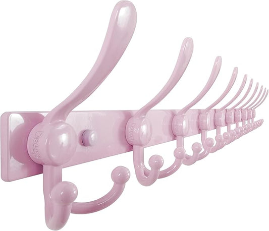 Dseap MaxStrong 2.0 Coat Rack Wall - 37” Long 10 Tri Hooks - Ultra Heavy-Duty Stainless Steel Wall Mount Coat Hanger, Hook Rail for Clothes Hats Jacket Towels Pink