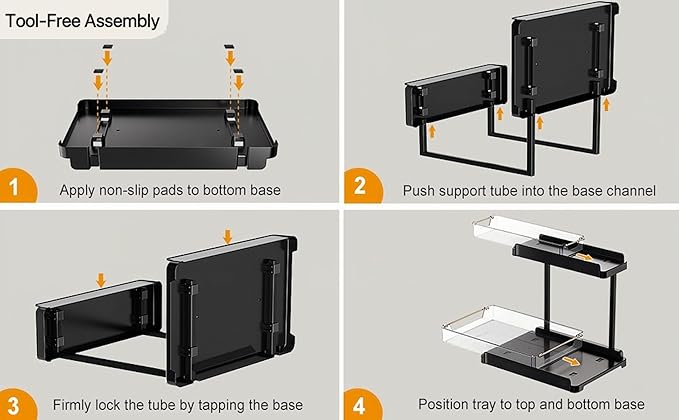 heart & home 2-Pack Under Sink Storage Organizer for Kitchen & Bathroom Cabinets with Removable Washable Tray, Tool-Free Assembly â Multi-Purpose for Vanity, Laundry & Countertop, Black