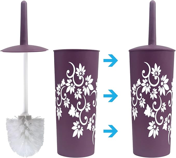 Blue Donuts Bathroom Accessories Set Complete, Toilet Brush and Holder, Trash Can, Toothbrush Holder, Purple, 6 Pieces