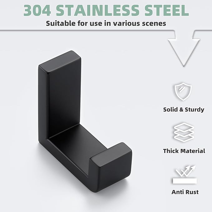 APLusee Robe Towel Hook, SUS 304 Stainless Steel Modern L Shape Practical Coat Hook, Utility Shower Towel Hanger for Bathroom Kitchen Home Storage (Matte Black)