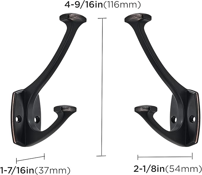 2 Pack Oil Rubbed Bronze Hooks Decorative Heavy Duty Solid Large Coat Hooks for Towel Hanging Coats Robe Wall Mounted Towel Bags Door Back Bathroom Wall Hook.