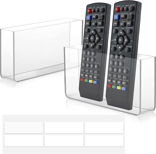 Jetec 2 Pieces Wall Mount Remote Control Holder Acrylic Placed Flat Media Organizer Storage Box with Acrylic Transparent Glue, No Need to Drill Holes (7.5 x 4 x 1.8 Inch, 7.9 x 4 x 2.2 Inch, Clear)