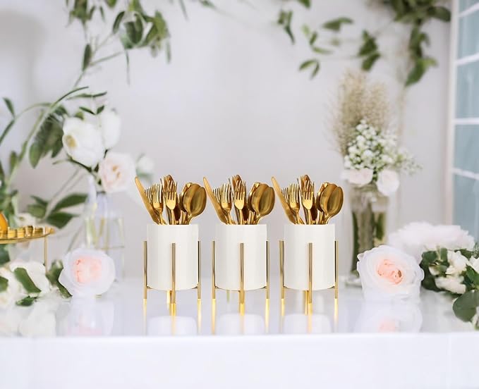 2 Set Silverware Caddy for Countertop,Sturdy Ceramic and Sturdy Metal Frame,Buffet Tableware, Party Table Decorations