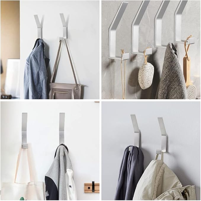 Coat Hooks Wall Mounted, 2 Packs Wall Hooks for Hanging Clothes, Coat, Towel, Rope, Keys, Hats, Purse, Wall Hangers for Kitchen, Bathroom, Door, Cabinet, Hallways, Bedrooms (Silver, 2 Packs)