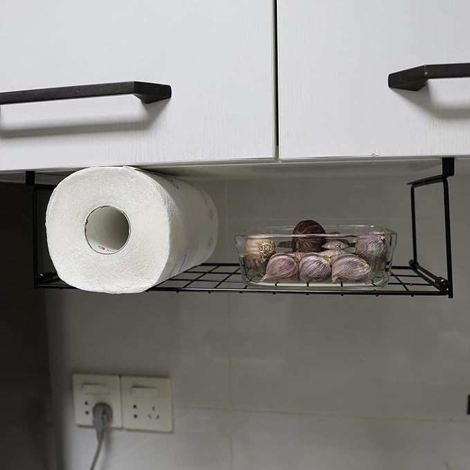 Foil and Plastic Wrap Organizer Kitchen Under Cabinet Desk Pantry Hanging Organizer Storage Foldable Rack (White