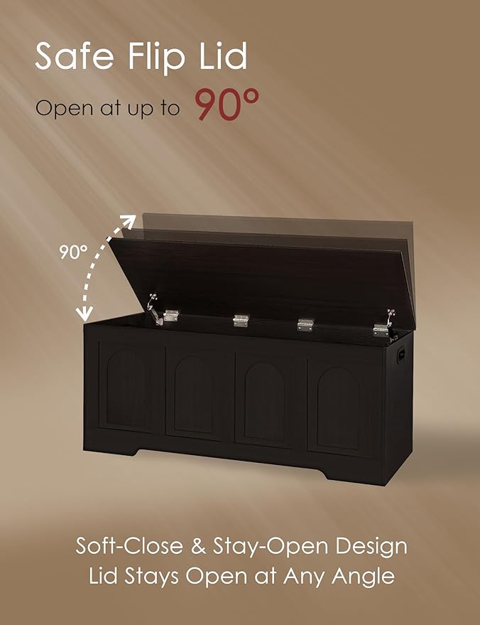DINZI LVJ Storage Chest, 47.2âWooden Storage Box with 2 Safety Hinges, Entryway Shoe Bench with Flip-Top, Large Trunk for Living Room, Bedroom, Easy Assembly, Espresso