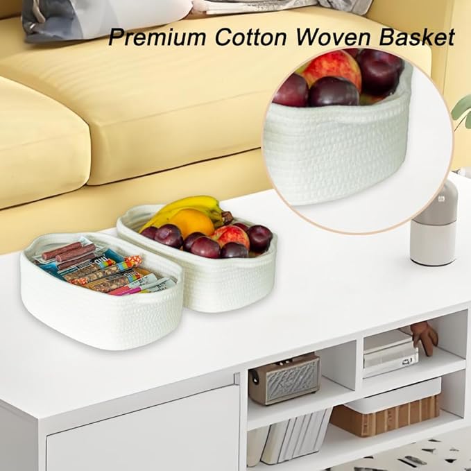 Rope Basket Set of 5, Cotton Woven Baskets Storage Bins, Small Bathroom Organizers and Storage, White Decor Basket for Toy Gift Toilet Snack Plant Picnic(White)