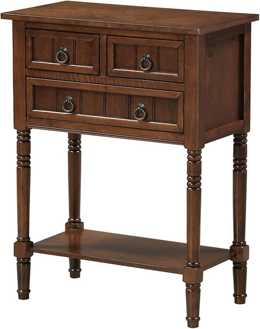 Convenience Concepts Kendra Entryway Hall Table 23.75" - 3 Storage Drawers, Traditional Console with Shelf for Decor, Office & Hallway Organizer, No Tools Assembly, Solid Wood Legs, Espresso