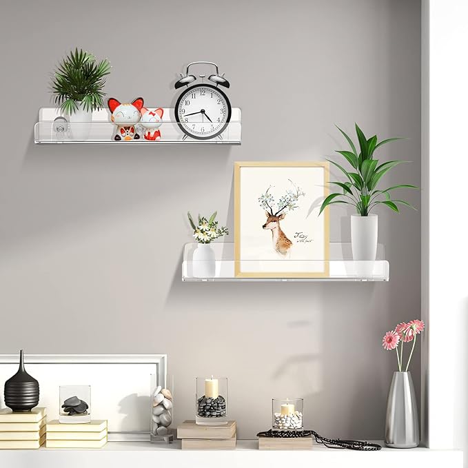 JiePai Acrylic Shower Caddy Shelves 2 Pack Adhesive Bathroom Storage Organizer, Home Wall Shower Shelf Inside Organization,Floating Wall Shelf Bookshelf