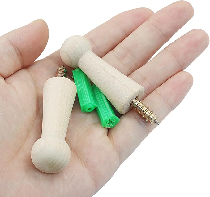 10Pcs Wooden Screw Hooks, Solid Wooden Wall Hooks Screw-On Coat Hooks, DIY Wood Coat Hooks for Hanging Jacket/Towel/Mug/Clothes Crafts(Style-1,Unpainted)