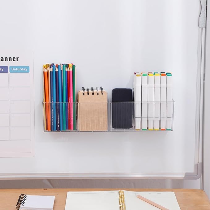 2 Pack Whiteboard Marker Holder for Home Office, Clear Magnetic Cup Holder for Dry Erase Marker, Remote Control, Cards, Locker Accessories, Refrigerator, Adhesive Bathroom Supplies Organizer