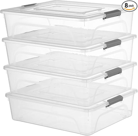 novelinks Clear Stackable Storage Bins with lid Storage Boxes Durable Plastic Organizer Containers for Home Office, Kitchen, Craft Supplies (10 Quart 4 Pack)