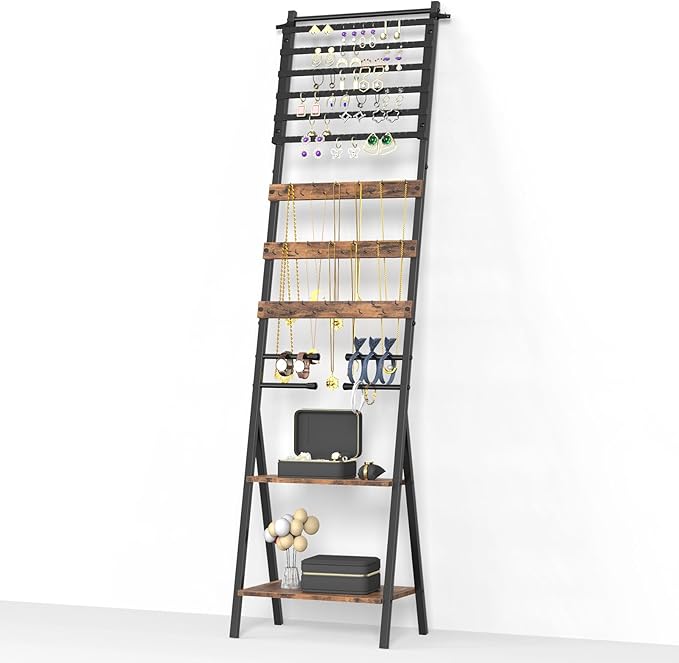 Jewelry Stand Floor Standing Jewelry Holder Organizer Jewelry Organizer Stand with Necklace Holder Earring Organizer Freestanding Jewelry Armoire for Watches, Rings, Bangle
