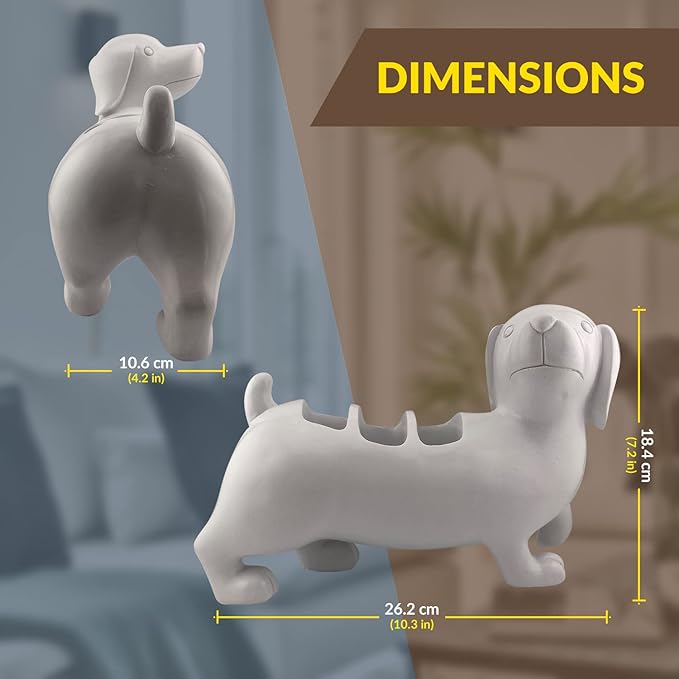 Dog TV Remote Caddy Fun & Durable Polyresin Organizer with 3 Compartments for Remotes, Eyeglasses, Office Supplies for Dog Lovers