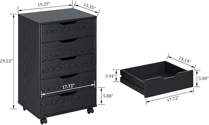 Panana 5/7 Drawer Chest, Wooden Tall Dresser Storage Dresser Cabinet with Wheels, Office Organization and Storage, Bedroom Furniture (Black, 5 Drawer)