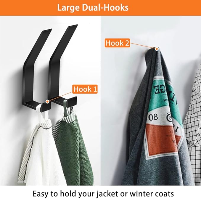 Coat Hooks Wall Mounted, 8 Packs Wall Hooks for Hanging Clothes, Coat, Towel, Rope, Keys, Hats, Purse, Screws Invisible Hooks for Kitchen, Bathroom, Door, Cabinet, Hallways, Bedrooms (Black, 8Packs)