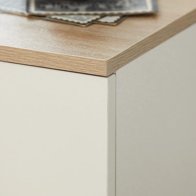 SoBuy Nightstand Narrow Night Stand Modern Design Bedside Furniture Slim End Table Storage Cabinet with Sliding Drawer and Open Compartment, White & Natural FBT111-WN