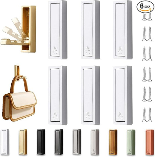 6PCS Folding Wall Hooks, Foldable Coat Hooks Heavy Duty Foldable Hook Bathroom Towel Hooks Robe Hooks Wall Mounted for Bathroom, Closet, Entryway, Pool, and Kitchen (Square-White)