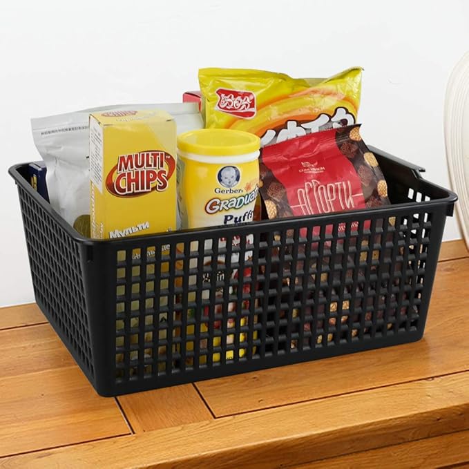 3-pack Plastic Storage Bins Basket For Organizing (Black)