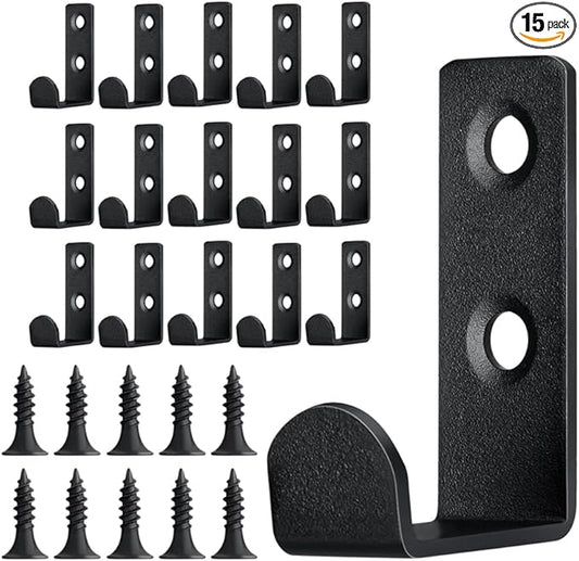 15 PCS Stainless Steel L Shaped Coat Hooks Wall Mounted Single Metal Robe Hook for Hanging Towel, Utility Hooks for Bags, Hat, Cap, Scarf, Cup. Matte Black.