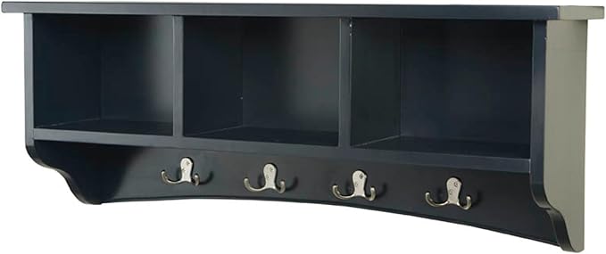 Shaker Cottage Wall-Mounted Coat Rack with 3 Storage Cubbies and 4 Coat Hooks – 36" W x 9" D x 14" H Space-Saving Entryway Organizer or Mudroom Wall Shelf by Alaterre Furniture (Charcoal Gray)