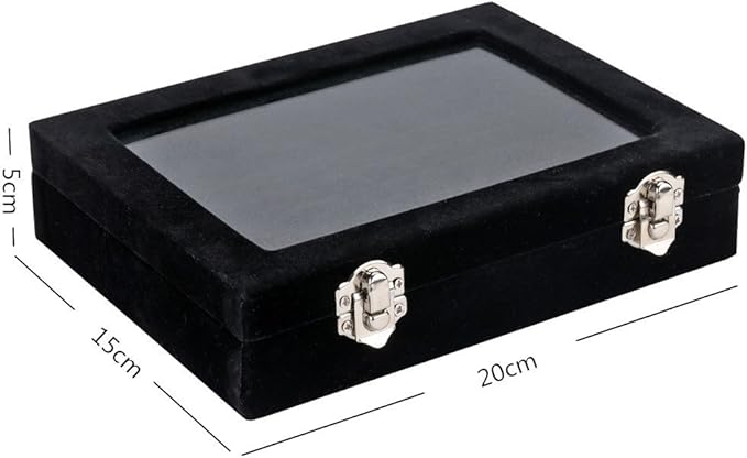 Velvet Glass Jewelry Display Storage Box Ring Earrings Jewelry Box Ring Holder Case, 2 clasps