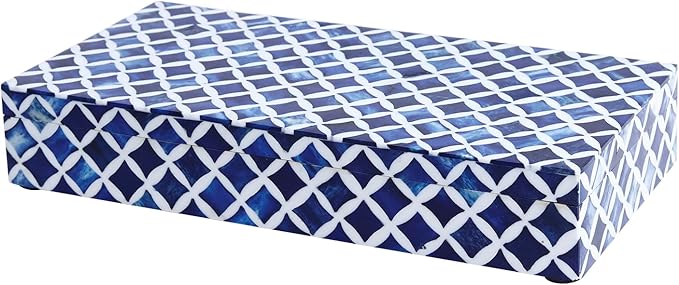Handicrafts Home Large Decorative Storage Box with Lid â 12x6x5â Coffee Table Organizer, Keepsake- Decorative Boxes for Home Decor, Stylish Decorative Box for Office Decor- Blue White Star