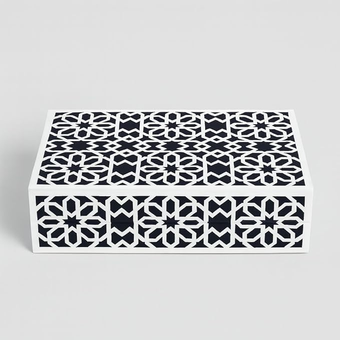 Decorative Storage Box, Handmade Chevron Pattern, Boho Style, Multipurpose Gift Box (white flower, 10X5X3 Inch)