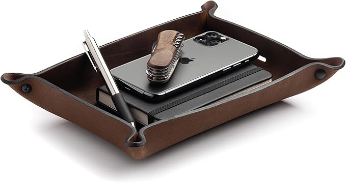 Main Street Forge Leather Valet Tray for Men â Rustic EDC Organizer for Keys, Phone & Wallet â Made in USA â Bootlegger Brown
