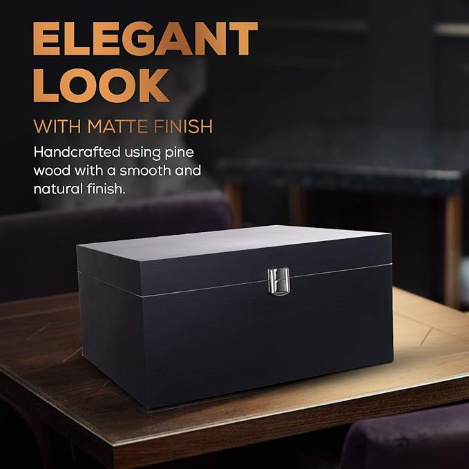 Wooden Gift Boxes - Large Memory Box For Keepsakes, Decorative Boxes With Lids, Wooden Box With Hinged Lid, Black Box, Wood Boxes, Storage Box With Lid, Wooden Storage Box Wood Box With Lid
