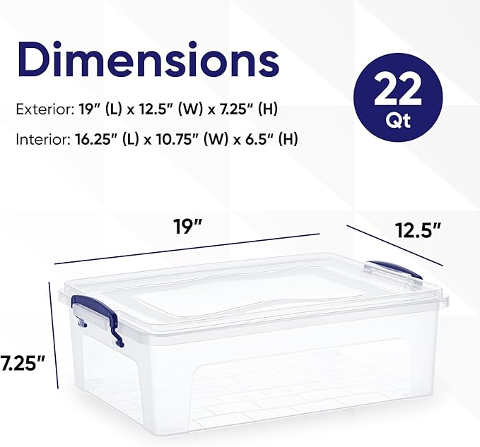 Superio Clear Storage Bins with Lids, 22 Quart BPA Free Plastic Containers, Transparent Boxes for Organizing, Stackable Crates, Organizer Totes for Home, Office, School, and Dorm