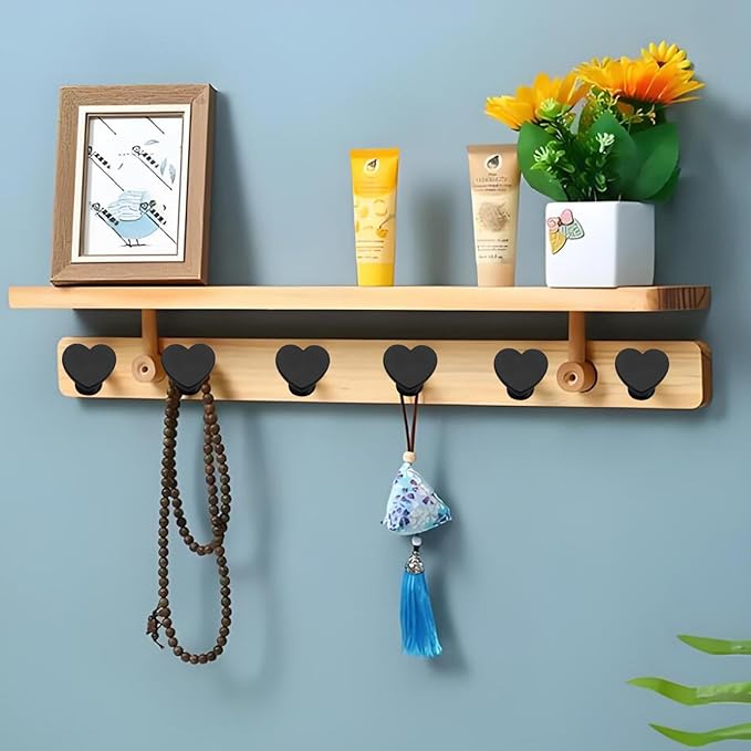 6 Pcs Heart Shaped Wall Hooks Decorative Metal Wall Hook for Home Office Hotel Wall Decoration (Black)