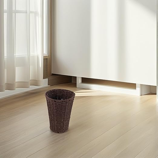 VICASKY Woven Paper Rope Trash Can Brown Sundries Storage Basket Handwoven Household Wastebasket for Living Room Bedroom Bathroom, Size 19x14.5x28 Cm