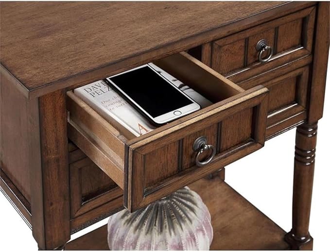 Convenience Concepts Kendra Entryway Hall Table 23.75" - 3 Storage Drawers, Traditional Console with Shelf for Decor, Office & Hallway Organizer, No Tools Assembly, Solid Wood Legs, Dark Oak