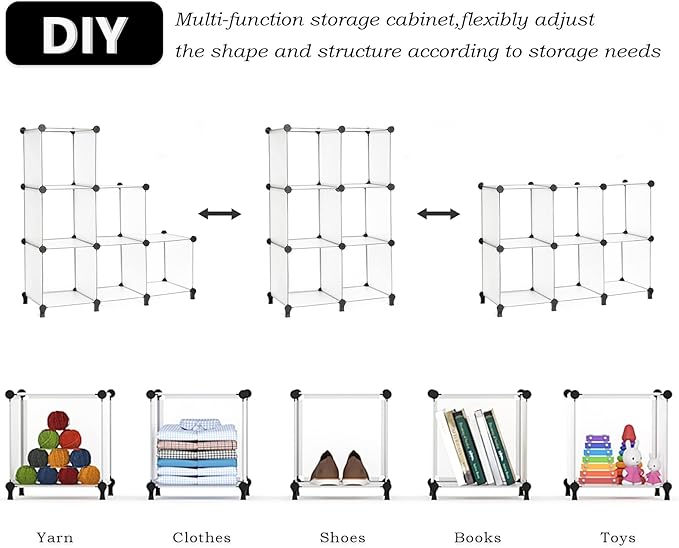 AWTATOS Closet Organizer 6 Cube Closet Storage Shelves DIY Stackable Clothes Storage Organizer Shelving for Closet Bedroom, Home, Translucent