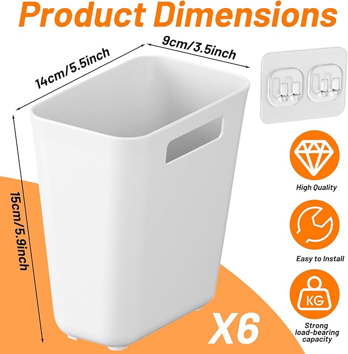 6 Pack Kitchen Cabinet Door Storage Box, Self Adhesive Wall Mounted Storage Organizer Bins, Stackable Organizer Basket for Kitchen, Bathroom, Office, Refrigerator Small Items Organizer (White)