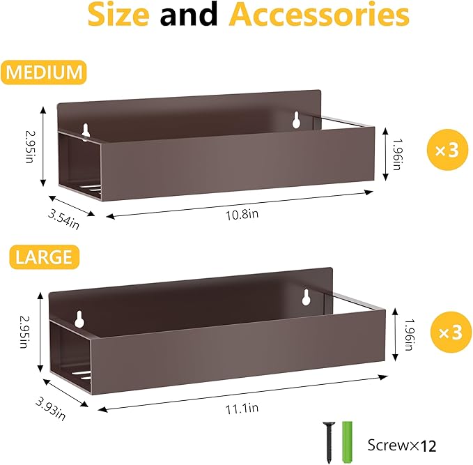 Magnetic Spice Rack Organizer for Fridge Seasoning Organizer for Kitchen storage with Screw Magnetic Shelf with Hook for Refrigerator and Oven (6pack-Bronze)