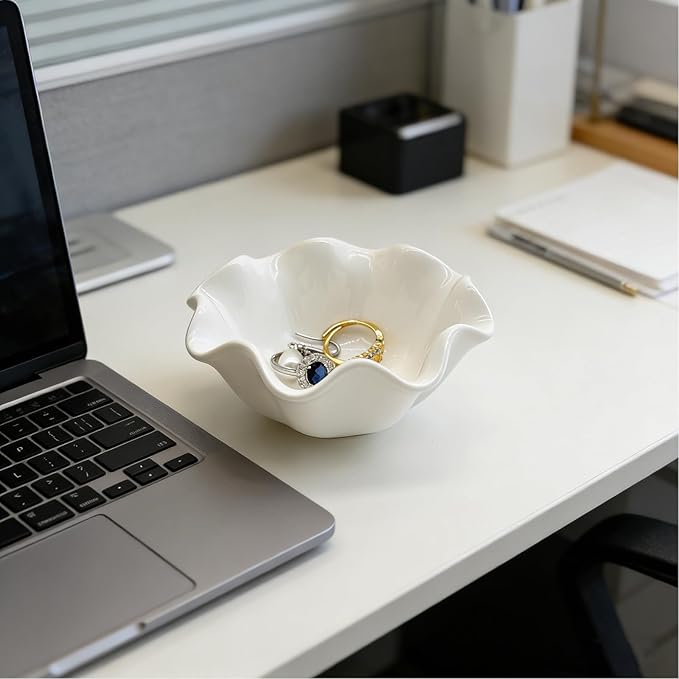 Flower Ring Dish Jewelry Tray, Cute Ceramic Jewelry Dish Tray, Room Decor Small Trinket Dish, Nightstand Ring Holder Dish, Bathroom Jewlery Plate Bowl for Earrings, Birthday Gifts for Women