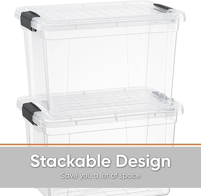Superio Clear Storage Boxes with Lids, 26 Quart Plastic Container Bins for Organizing, Stackable Crates, BPA Free, Non Toxic, Odor Free, Organizers for Home, Office and Dorm, 6 Pack