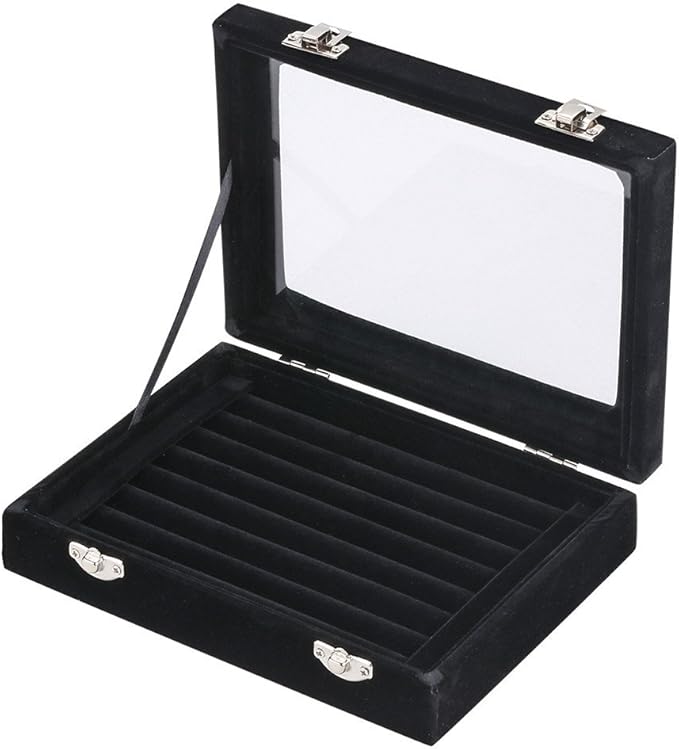 Velvet Glass Jewelry Display Storage Box Ring Earrings Jewelry Box Ring Holder Case, 2 clasps